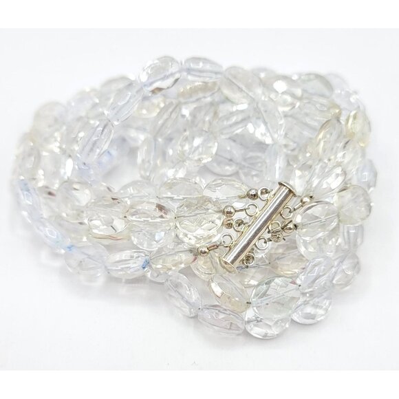 Sterling Silver Slide Tube Clasp Multi Strand Faceted Quartz Choker, 14 Inches - Picture 2 of 11